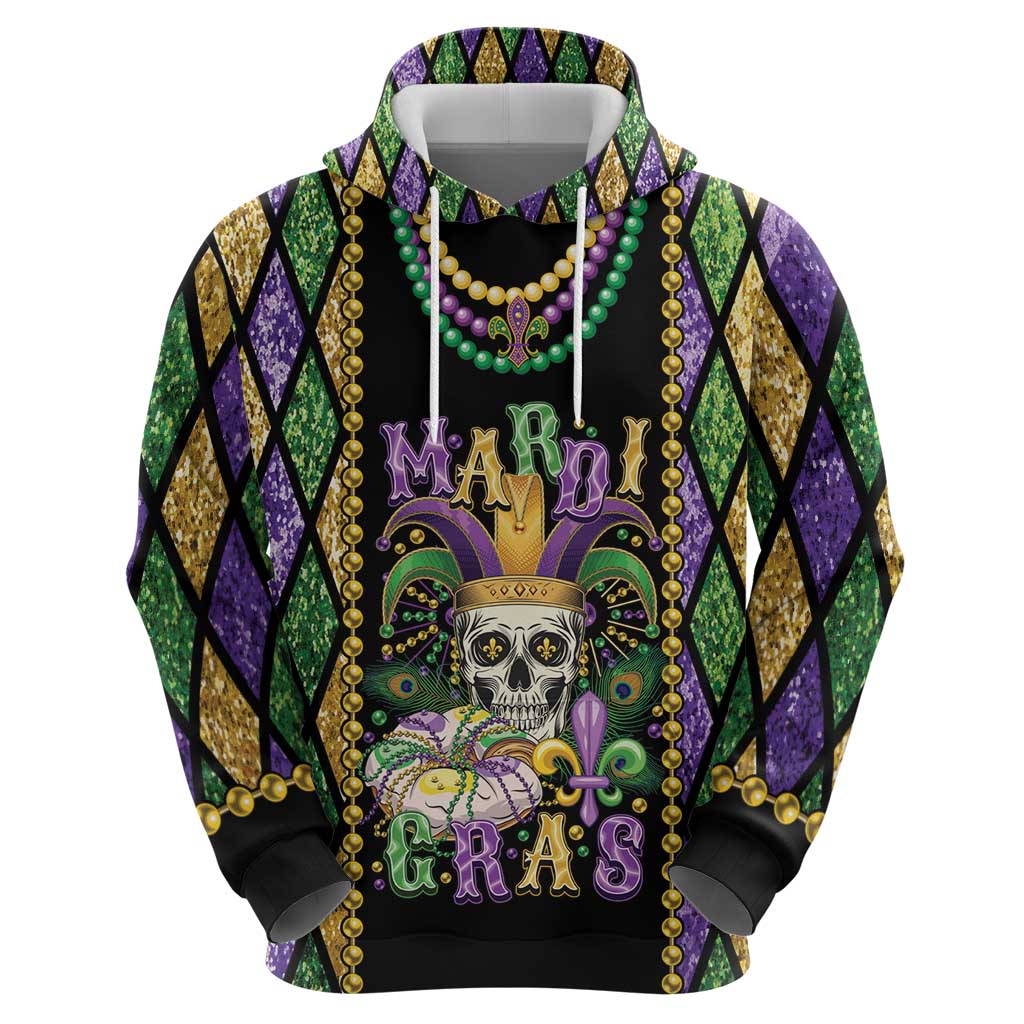 Mardi Gras Skull Hoodie Beads Fleur De Lis LT01