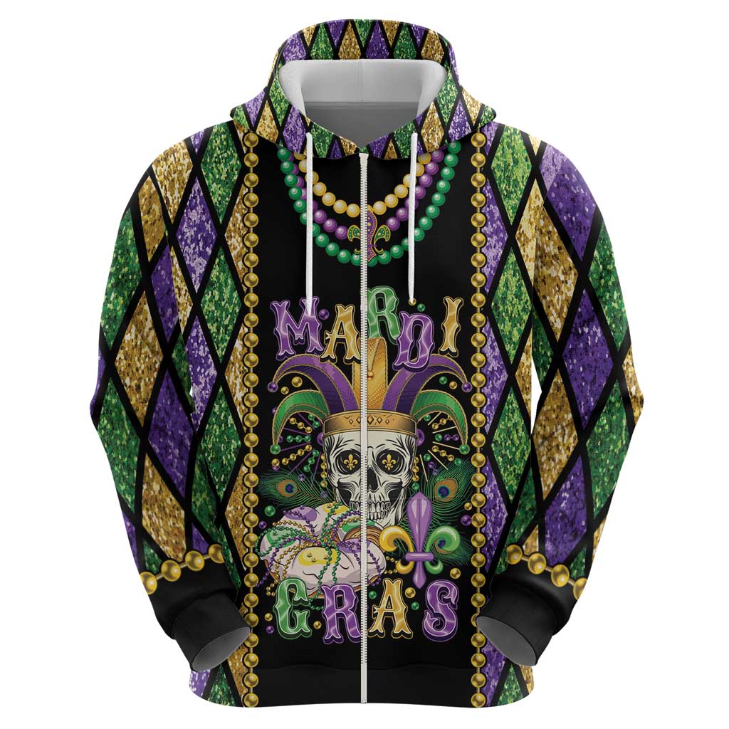 Mardi Gras Skull Hoodie Beads Fleur De Lis LT01