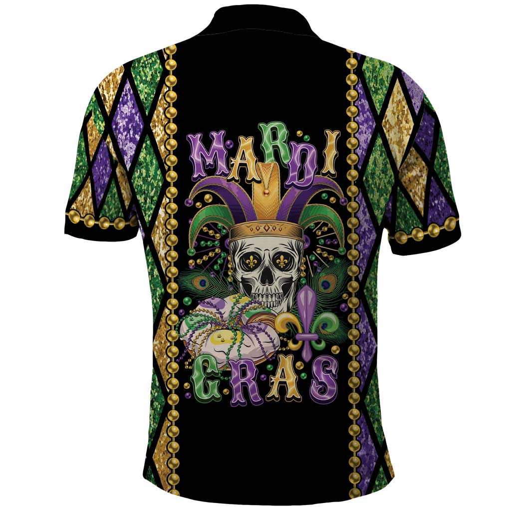 Mardi Gras Skull Polo Shirt Beads Fleur De Lis LT01