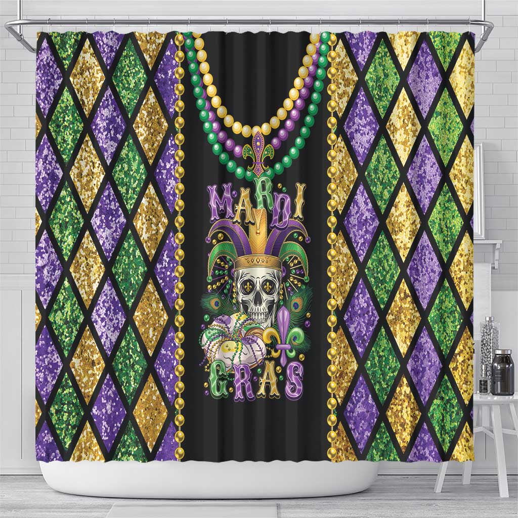 Mardi Gras Skull Shower Curtain Beads Fleur De Lis LT01