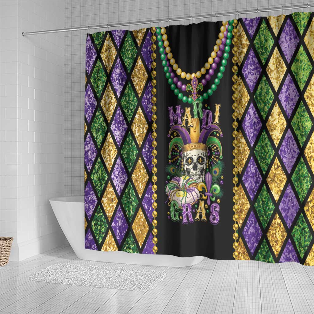 Mardi Gras Skull Shower Curtain Beads Fleur De Lis LT01