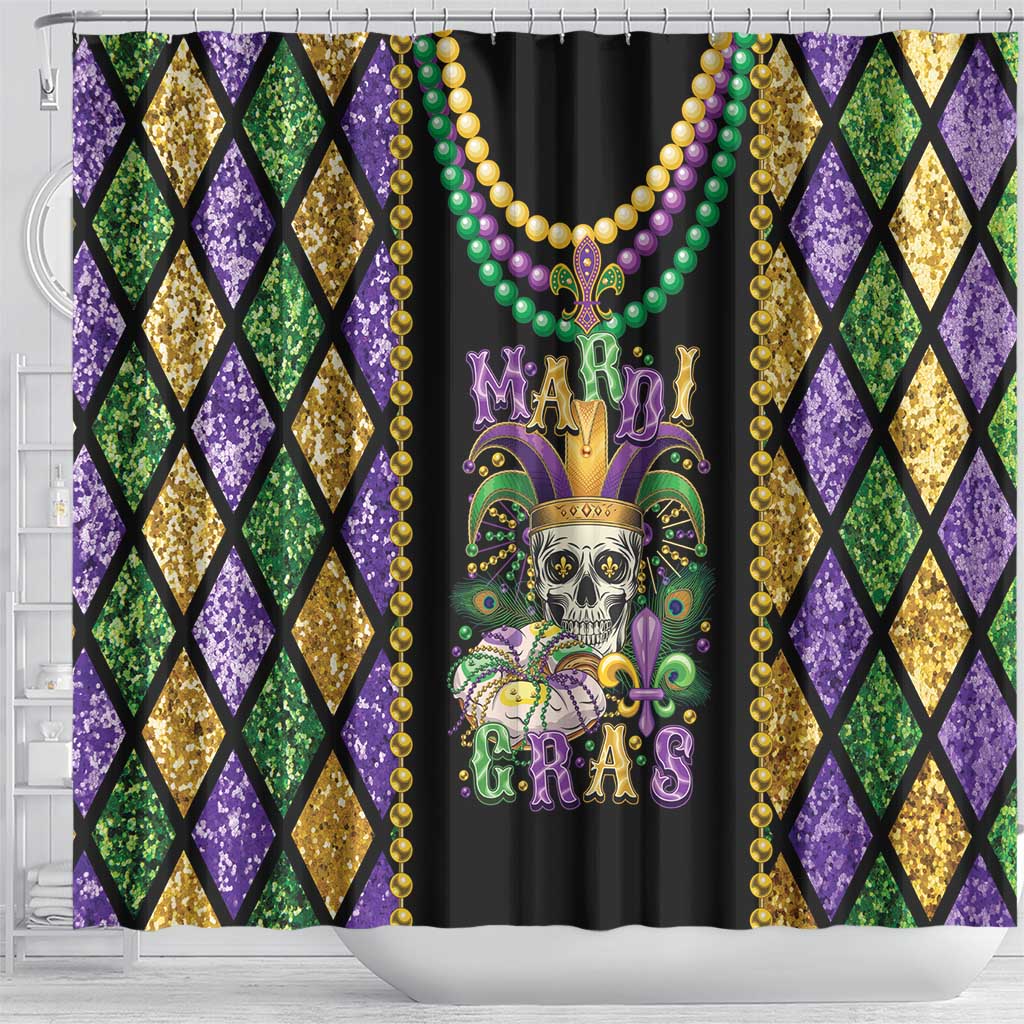 Mardi Gras Skull Shower Curtain Beads Fleur De Lis LT01