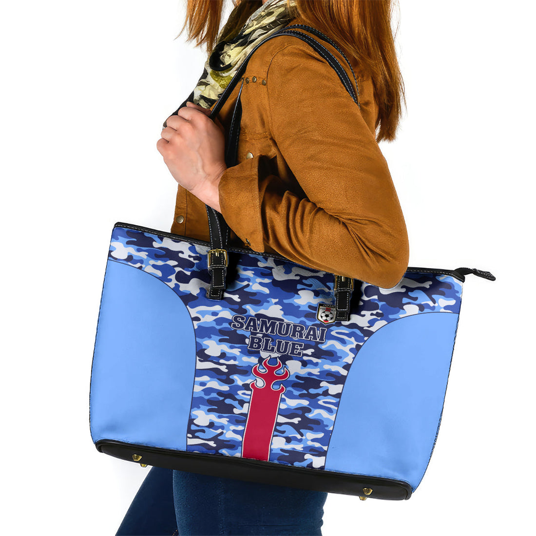 Japan Football Leather Tote Bag Come On Samurai Blue LT01