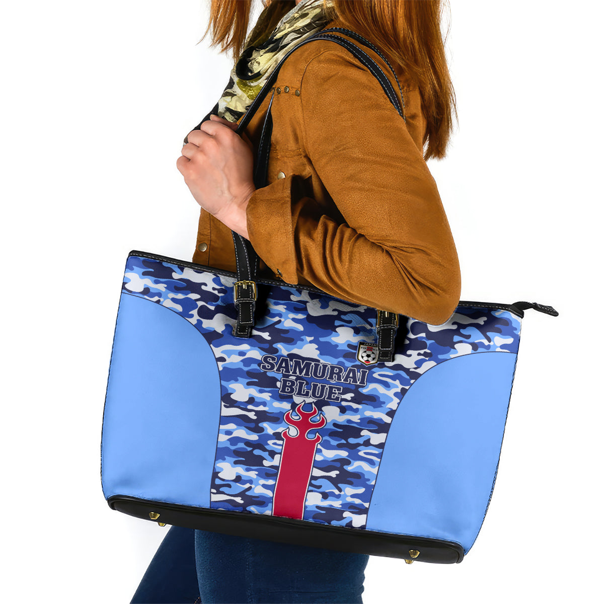 Japan Football Leather Tote Bag Come On Samurai Blue LT01