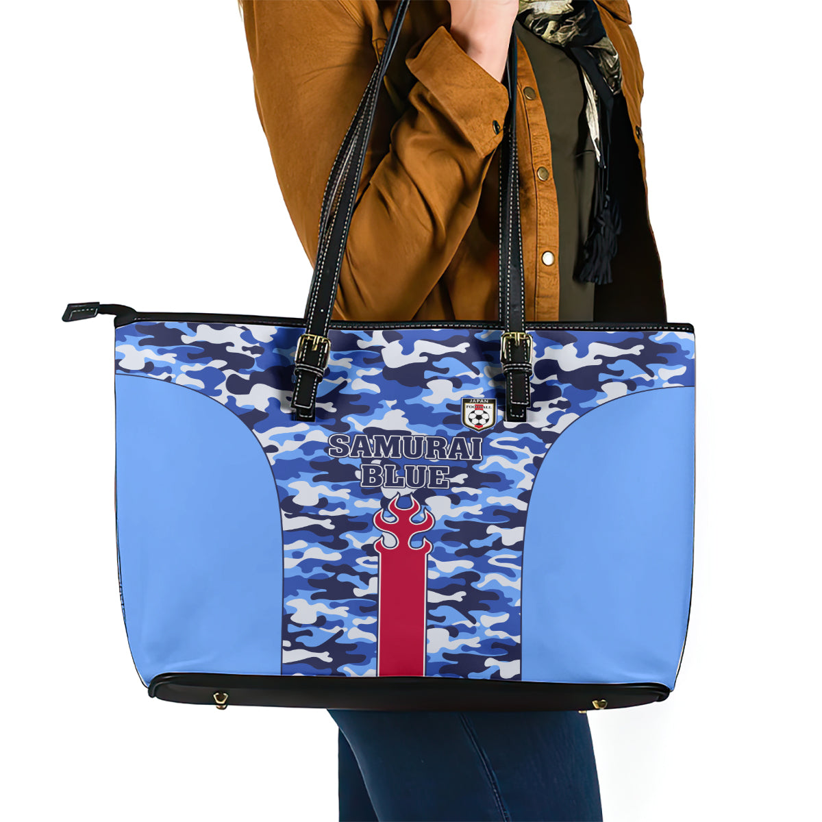 Japan Football Leather Tote Bag Come On Samurai Blue LT01