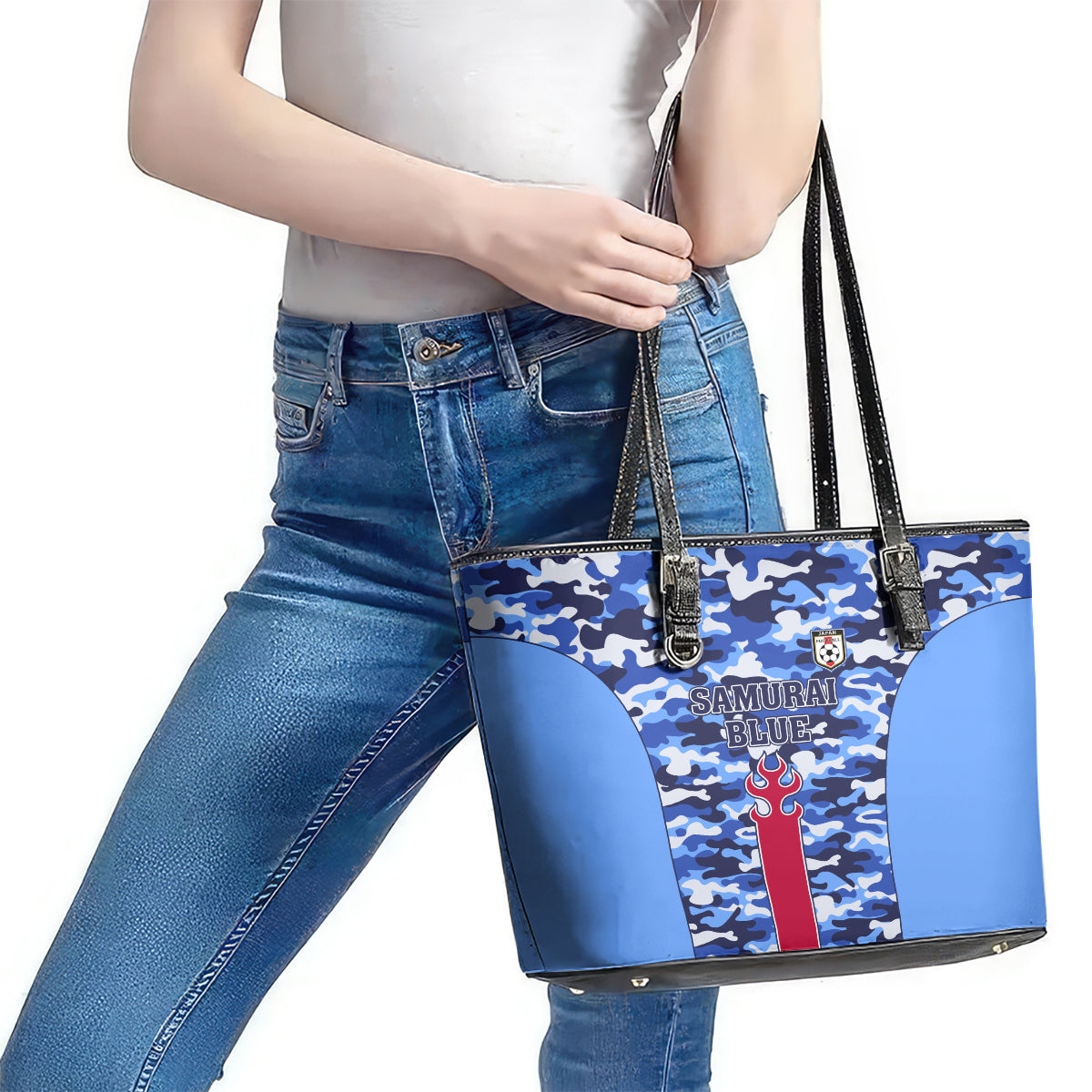 Japan Football Leather Tote Bag Come On Samurai Blue LT01