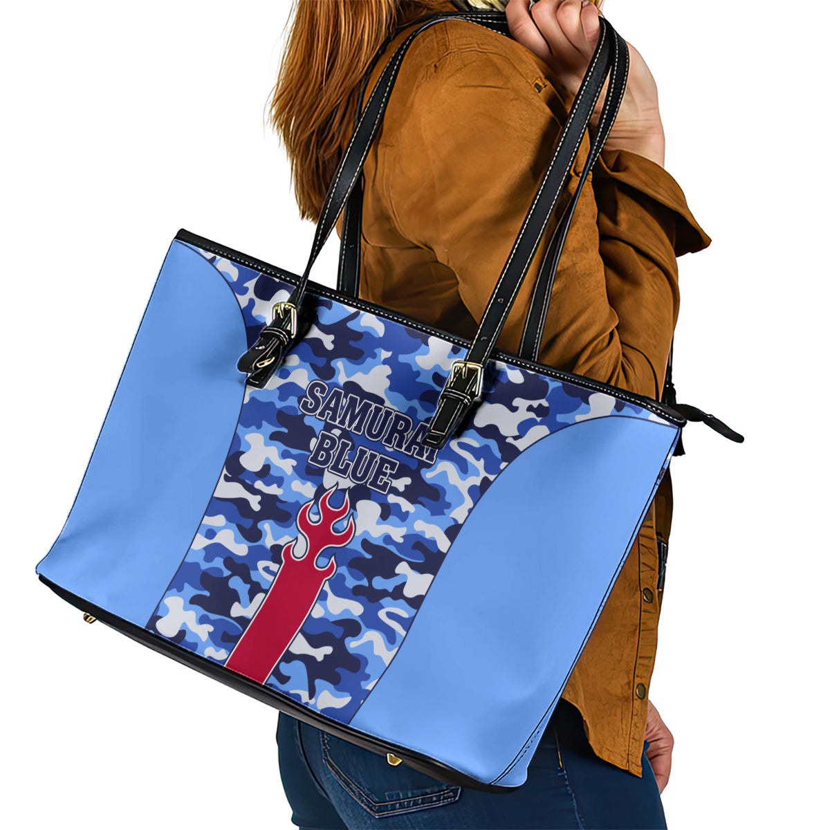 Japan Football Leather Tote Bag Come On Samurai Blue LT01