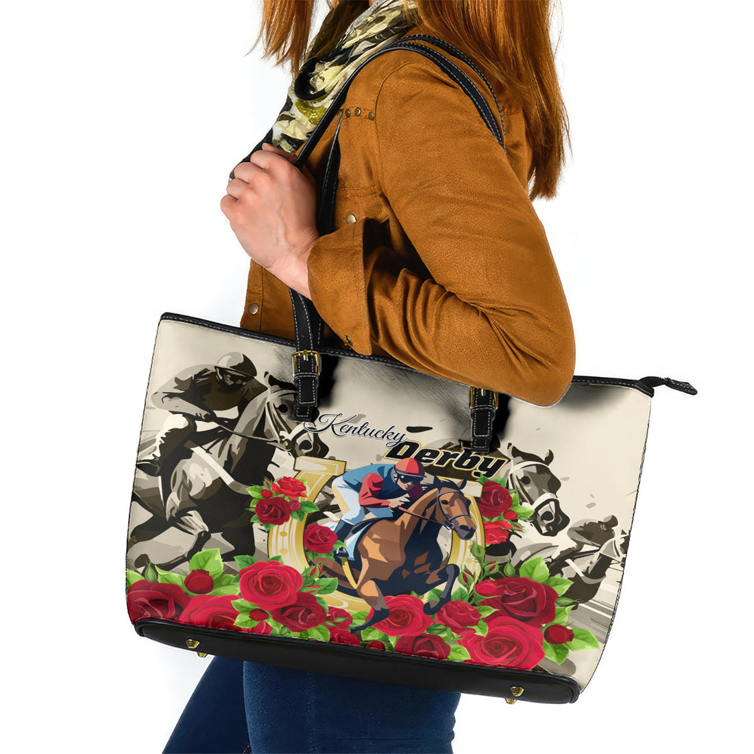 Kentucky Horse Racing Leather Tote Bag The Run for the Roses LT01