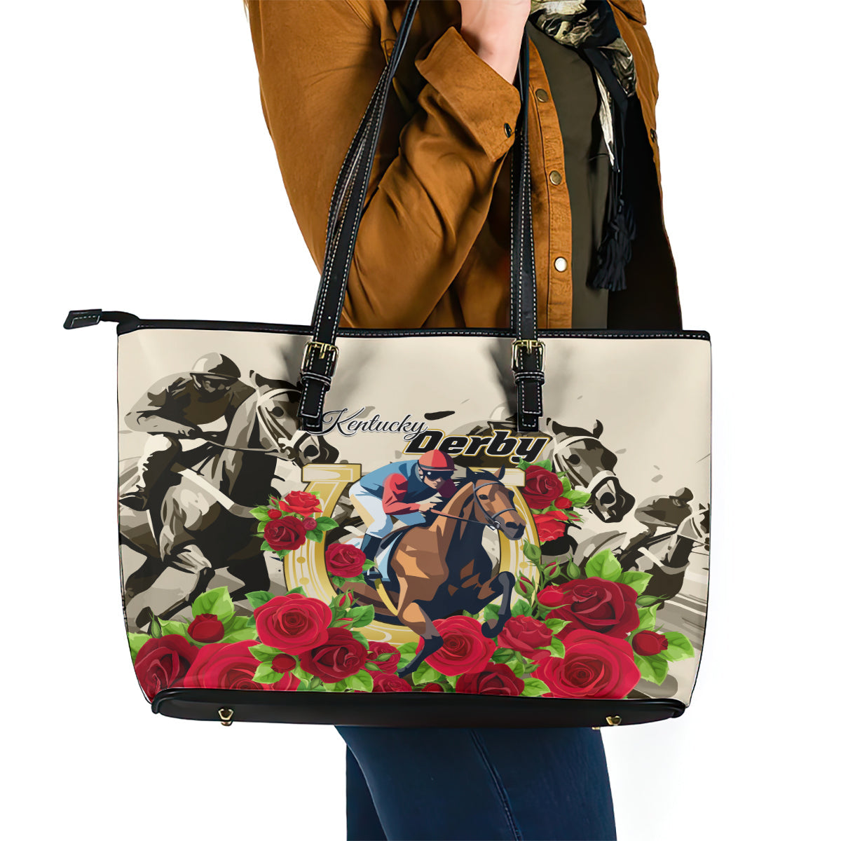 Kentucky Horse Racing Leather Tote Bag The Run for the Roses LT01