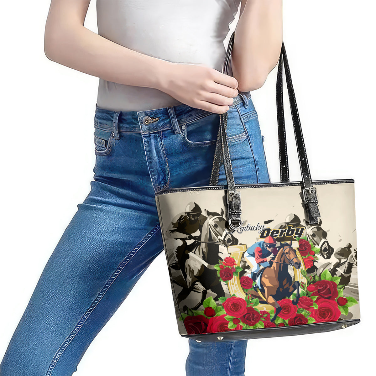 Kentucky Horse Racing Leather Tote Bag The Run for the Roses LT01