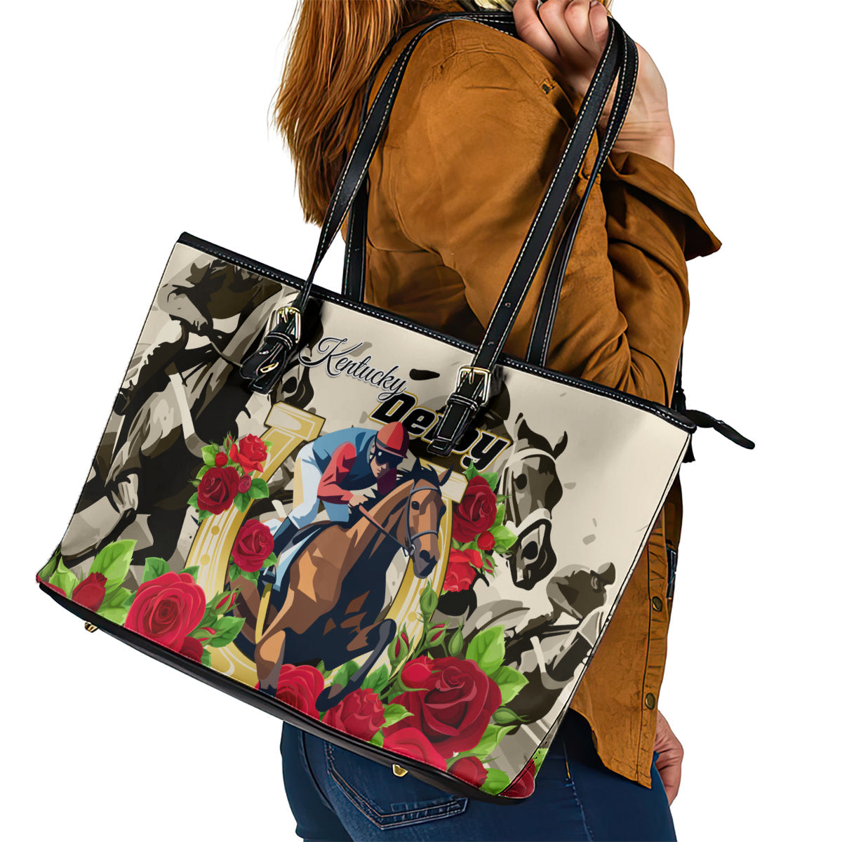 Kentucky Horse Racing Leather Tote Bag The Run for the Roses LT01