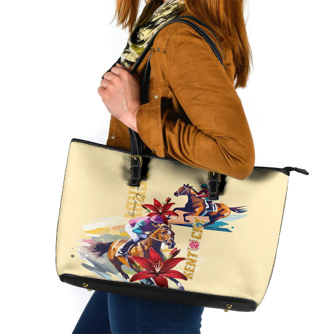 Kentucky Leather Tote Bag Horse Racing Lily Stargazer LT01