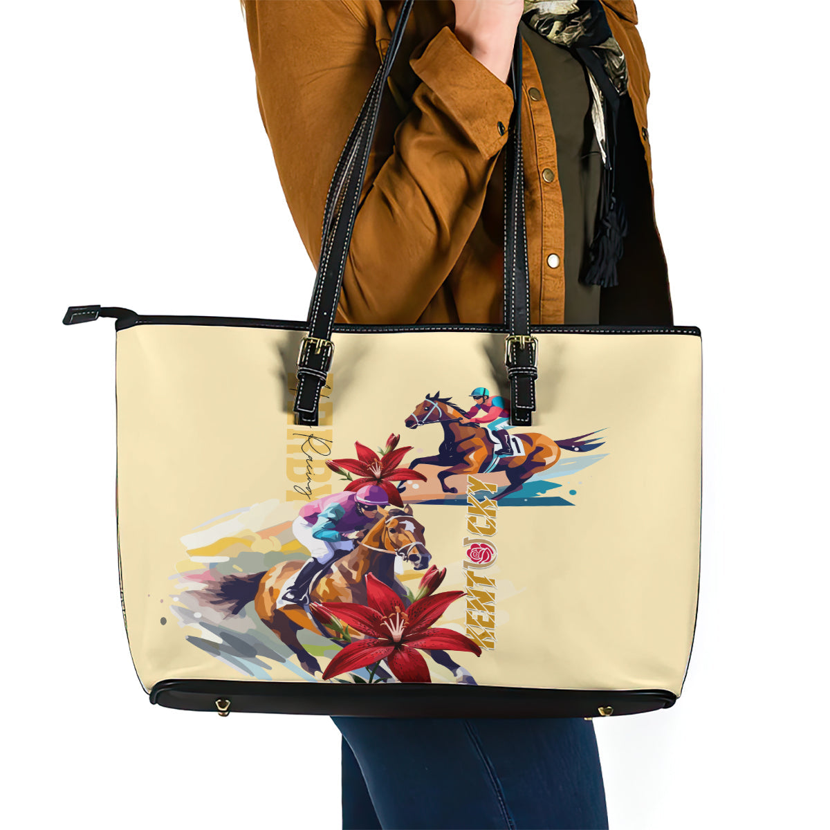 Kentucky Leather Tote Bag Horse Racing Lily Stargazer LT01
