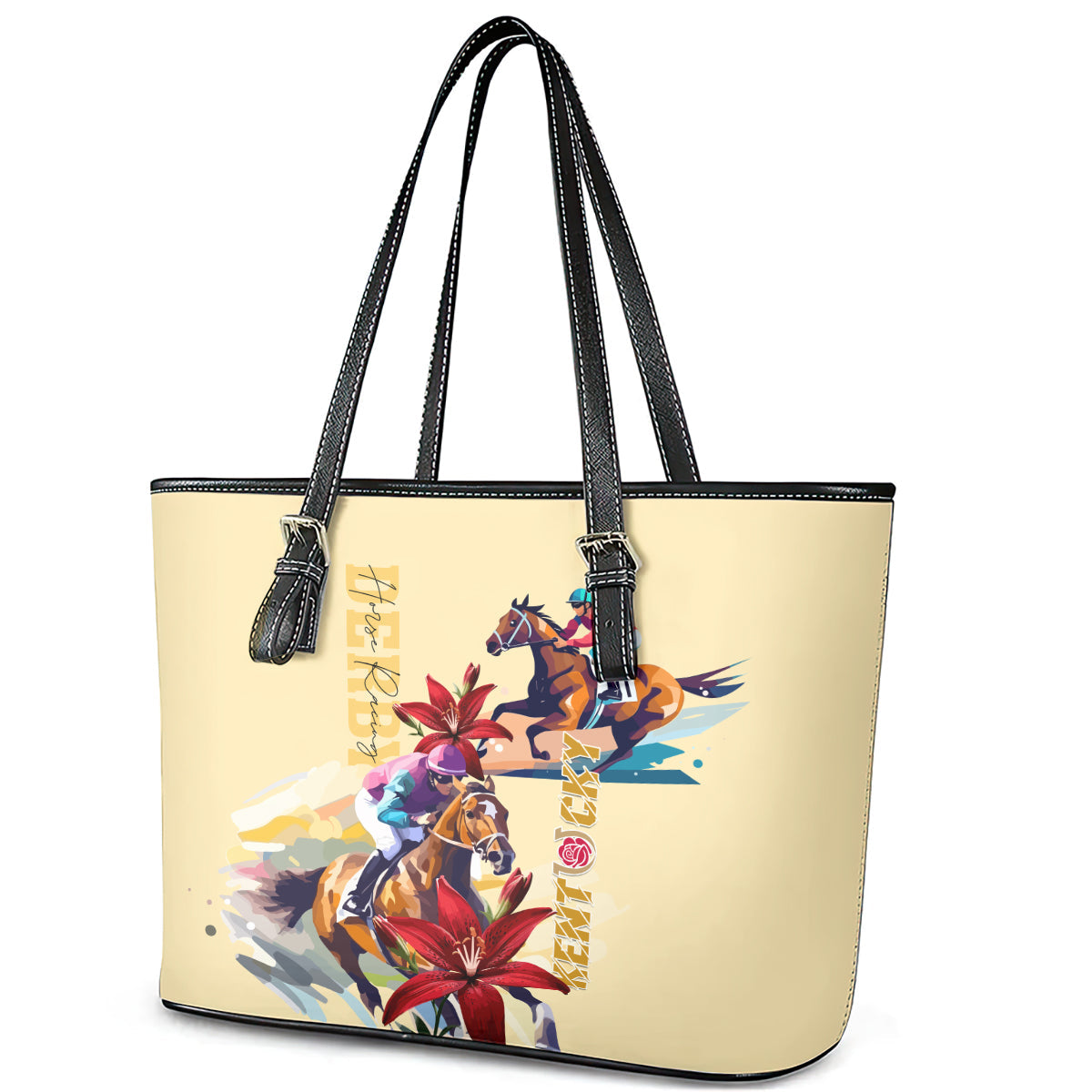 Kentucky Leather Tote Bag Horse Racing Lily Stargazer LT01