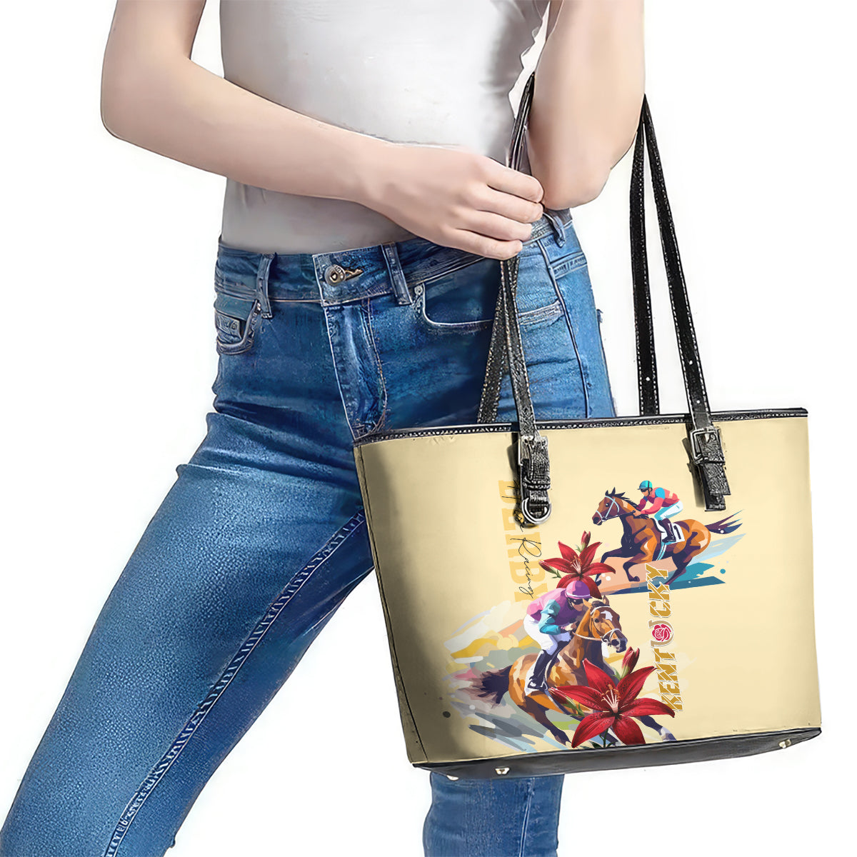 Kentucky Leather Tote Bag Horse Racing Lily Stargazer LT01
