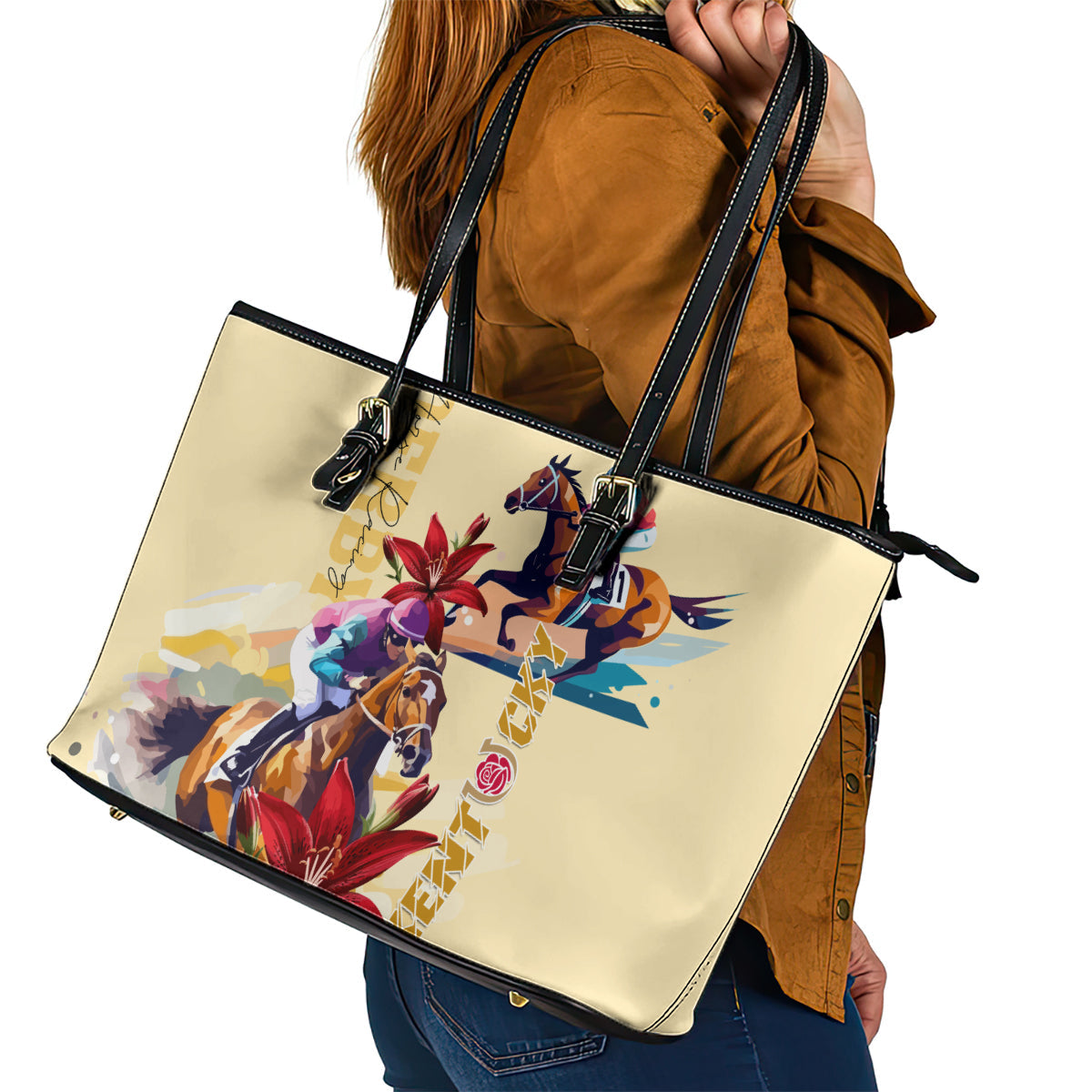 Kentucky Leather Tote Bag Horse Racing Lily Stargazer LT01