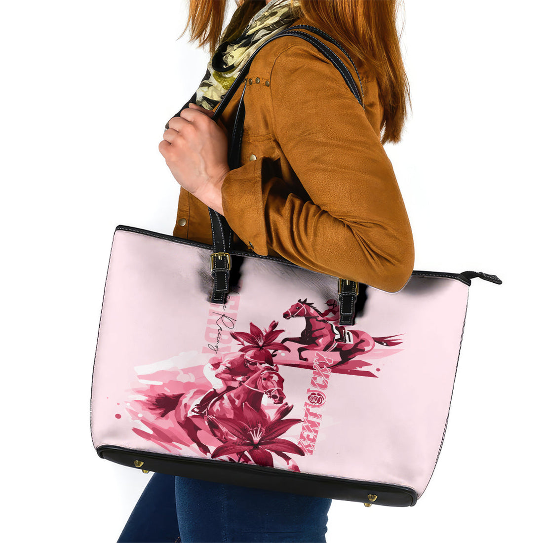 Kentucky Leather Tote Bag Horse Racing Lily Stargazer Pink Version LT01