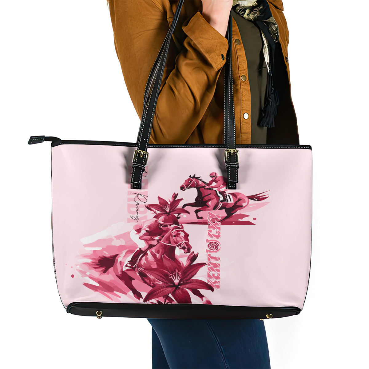 Kentucky Leather Tote Bag Horse Racing Lily Stargazer Pink Version LT01
