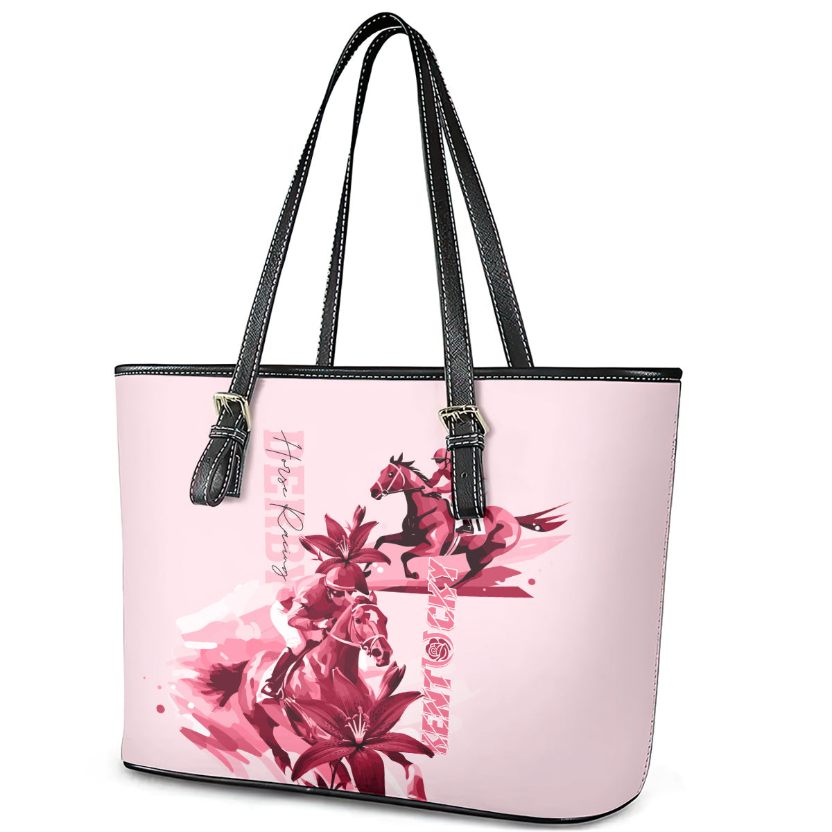Kentucky Leather Tote Bag Horse Racing Lily Stargazer Pink Version LT01