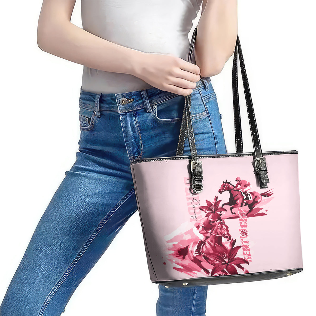 Kentucky Leather Tote Bag Horse Racing Lily Stargazer Pink Version LT01