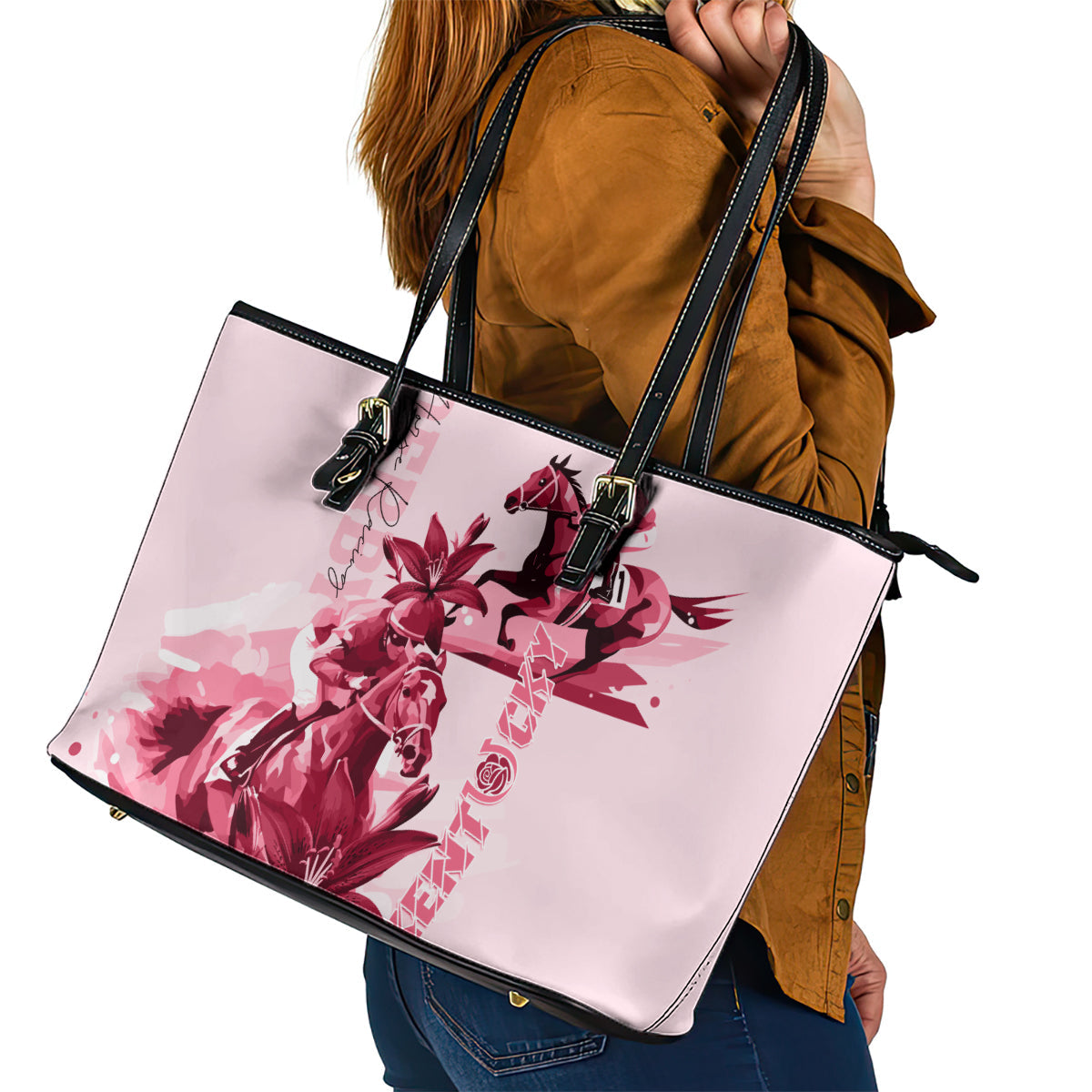 Kentucky Leather Tote Bag Horse Racing Lily Stargazer Pink Version LT01