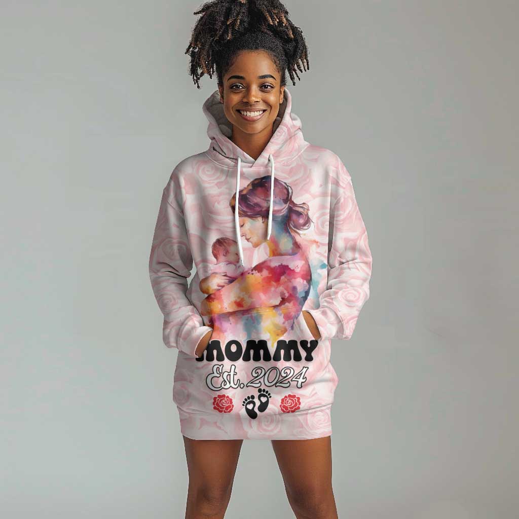 Happy Mother Day Hoodie Dress Mommy Est 2024 LT01