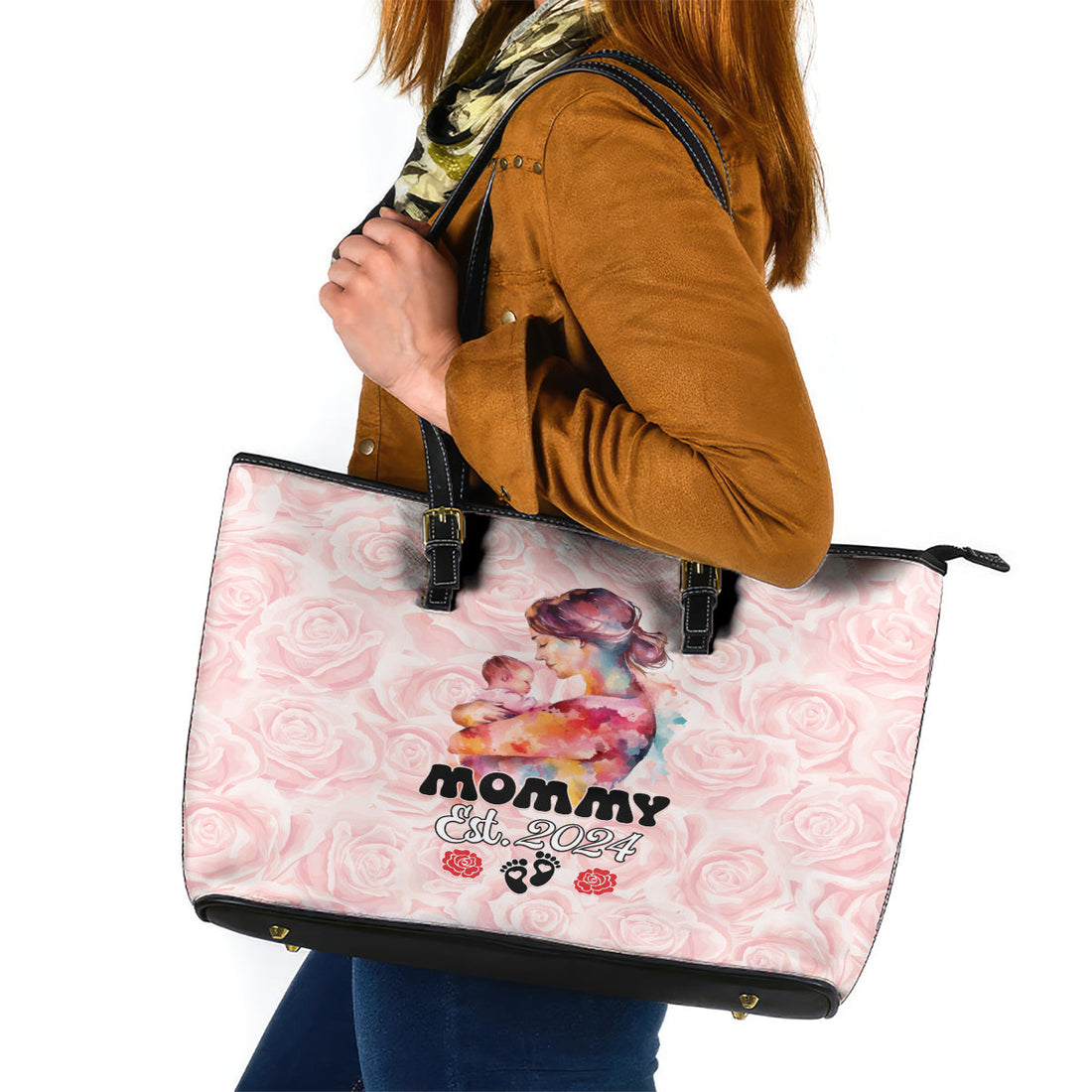 Happy Mother Day Leather Tote Bag Mommy Est 2024 LT01