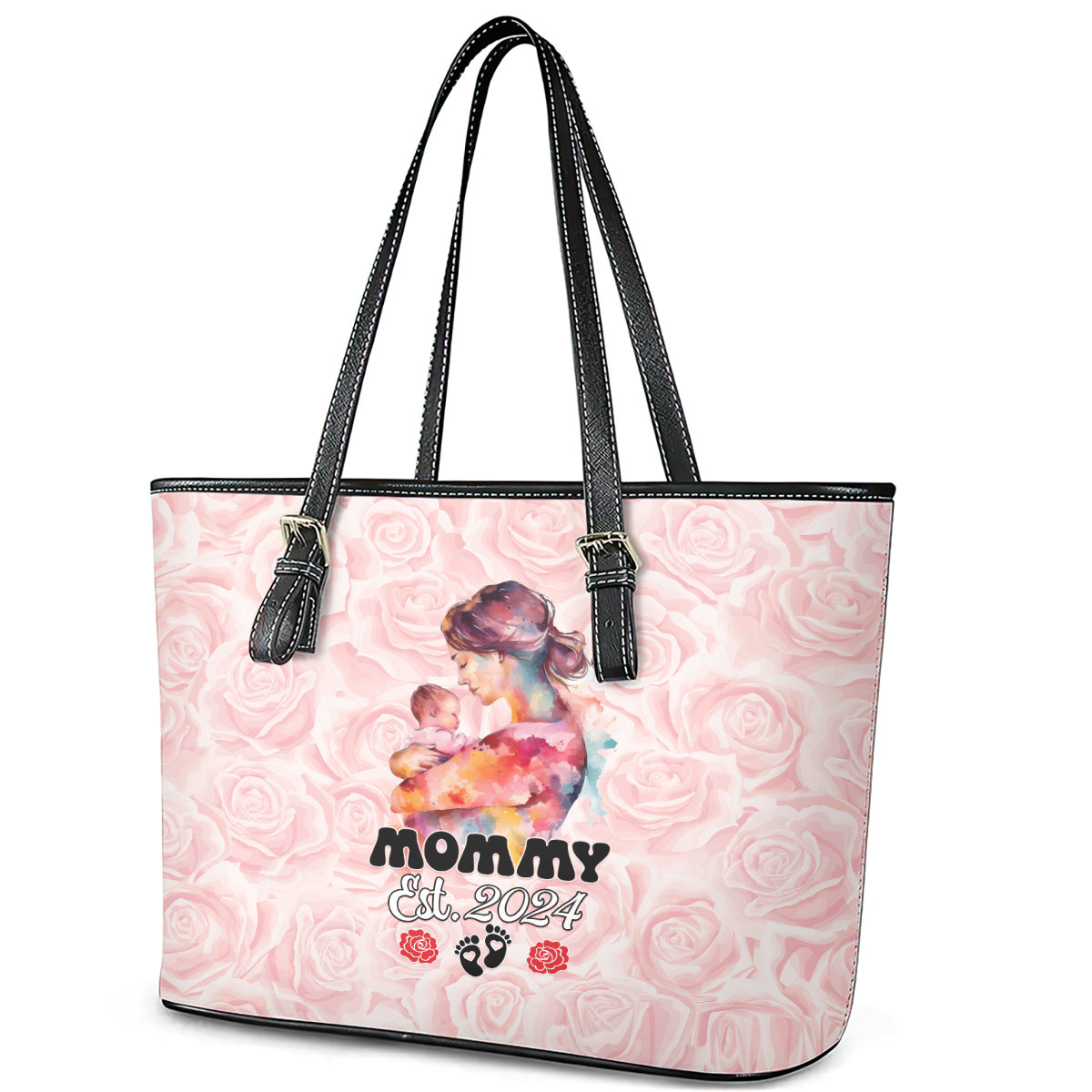 Happy Mother Day Leather Tote Bag Mommy Est 2024 LT01