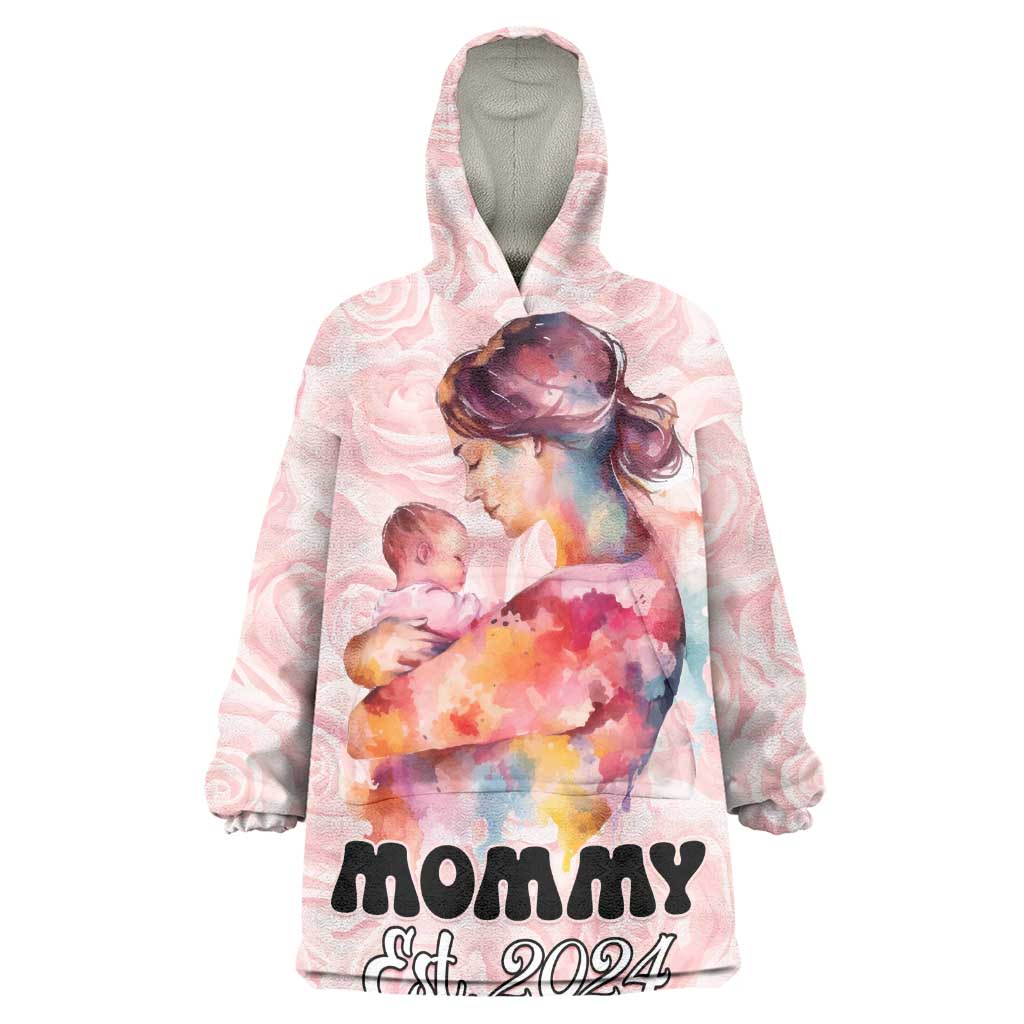 Happy Mother Day Wearable Blanket Hoodie Mommy Est 2024 LT01