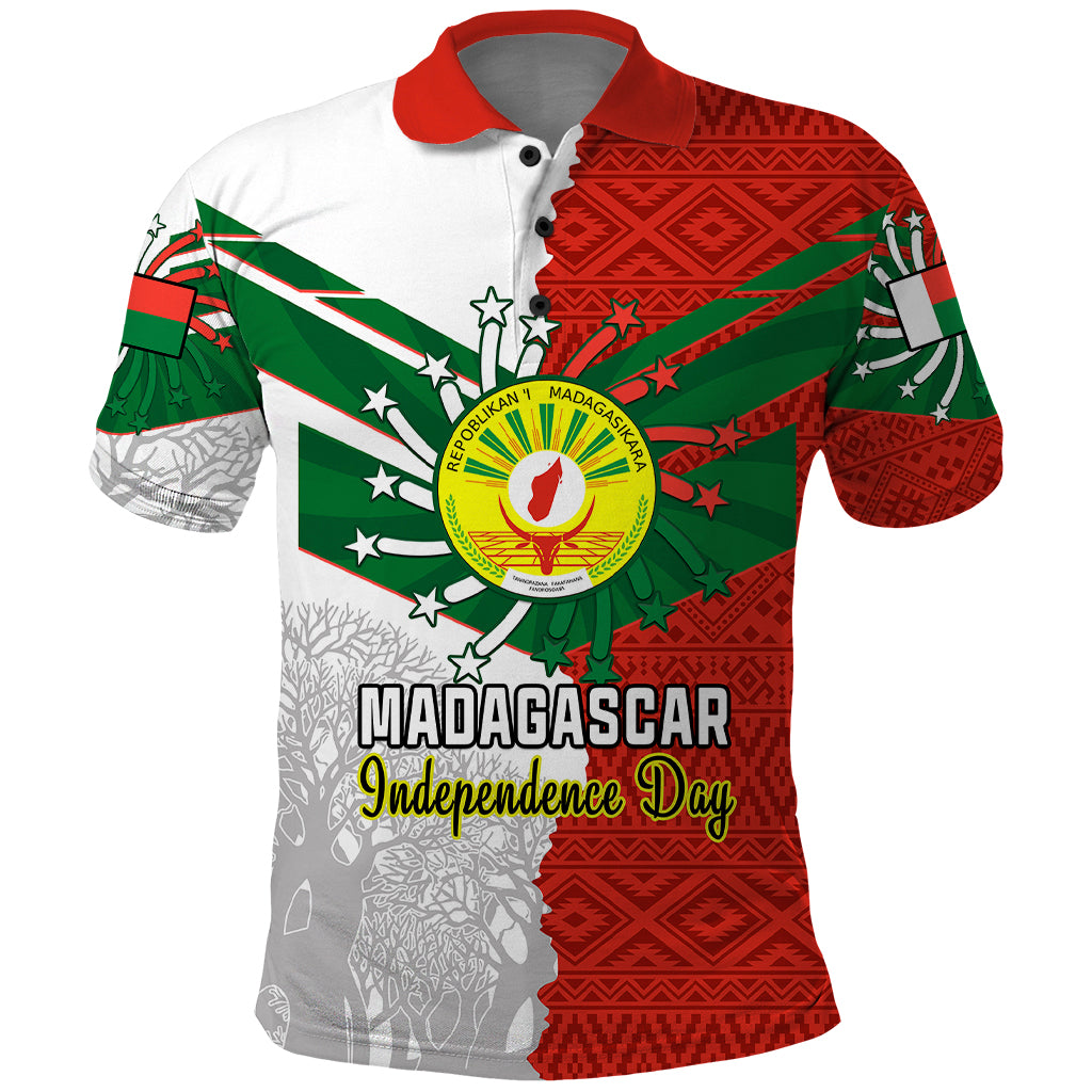 26 June Madagascar Independence Day Polo Shirt Baobab Mix African Pattern LT01