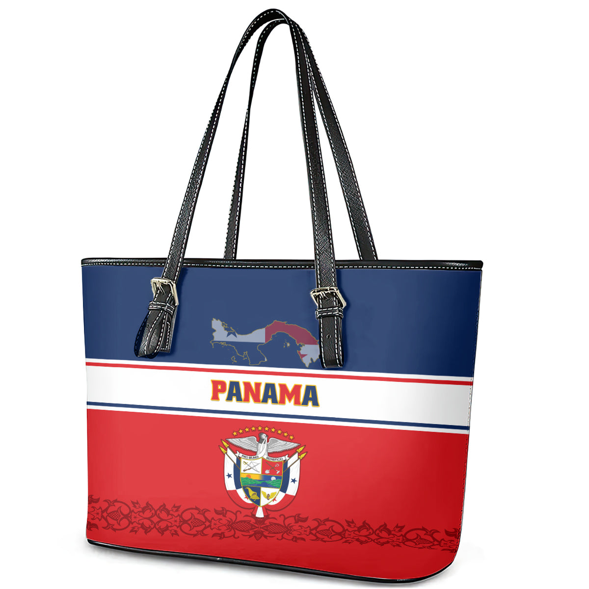 Panama Independence Day Leather Tote Bag Coat Of Arms Pollera Pattern LT01