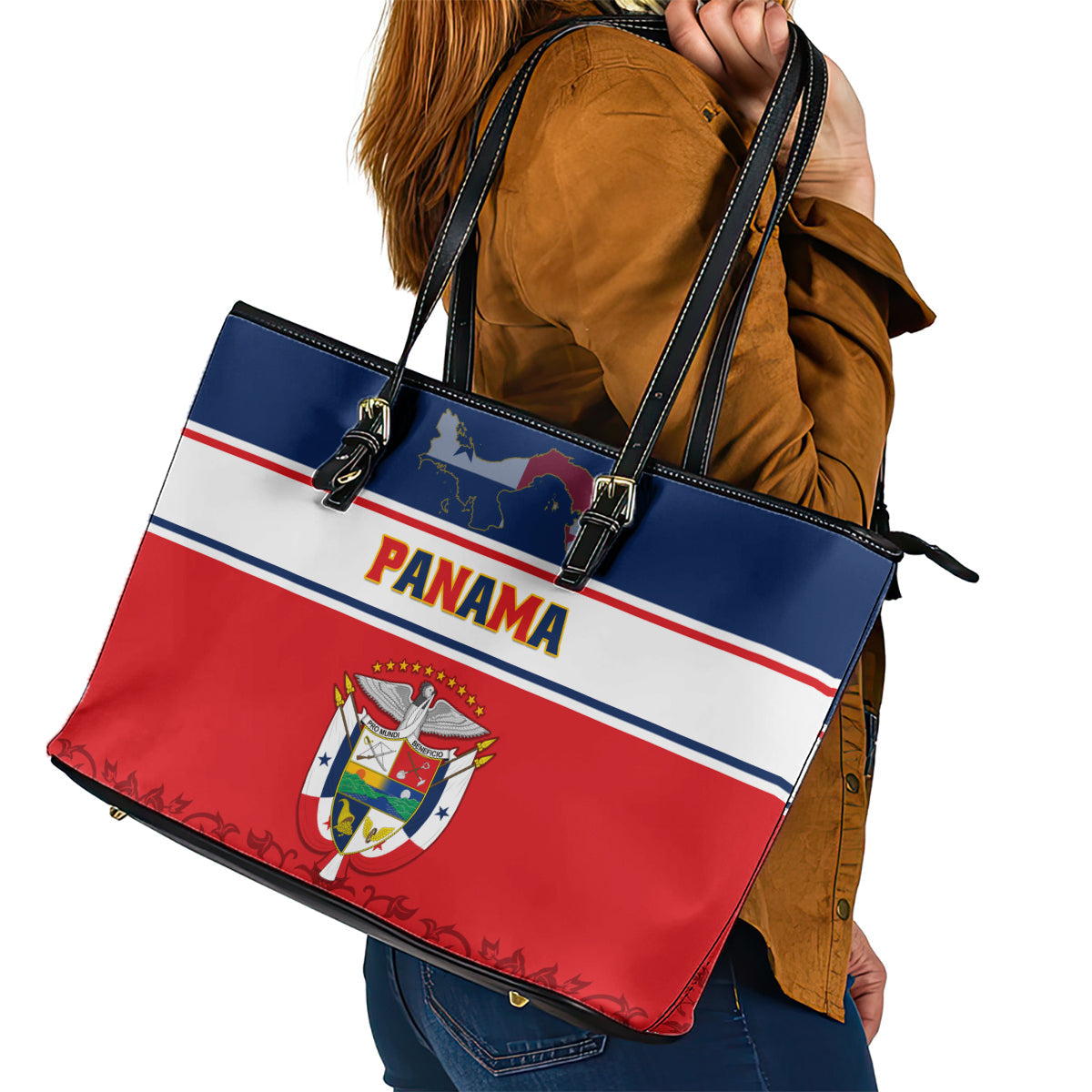 Panama Independence Day Leather Tote Bag Coat Of Arms Pollera Pattern LT01