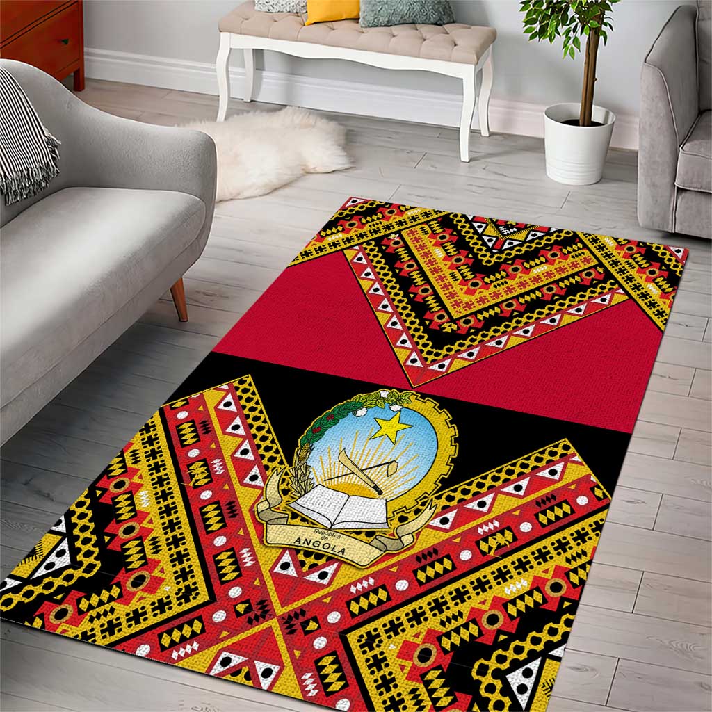 Angola Independence Day Area Rug with Coat of Arms and Samakaka Pattern LT01