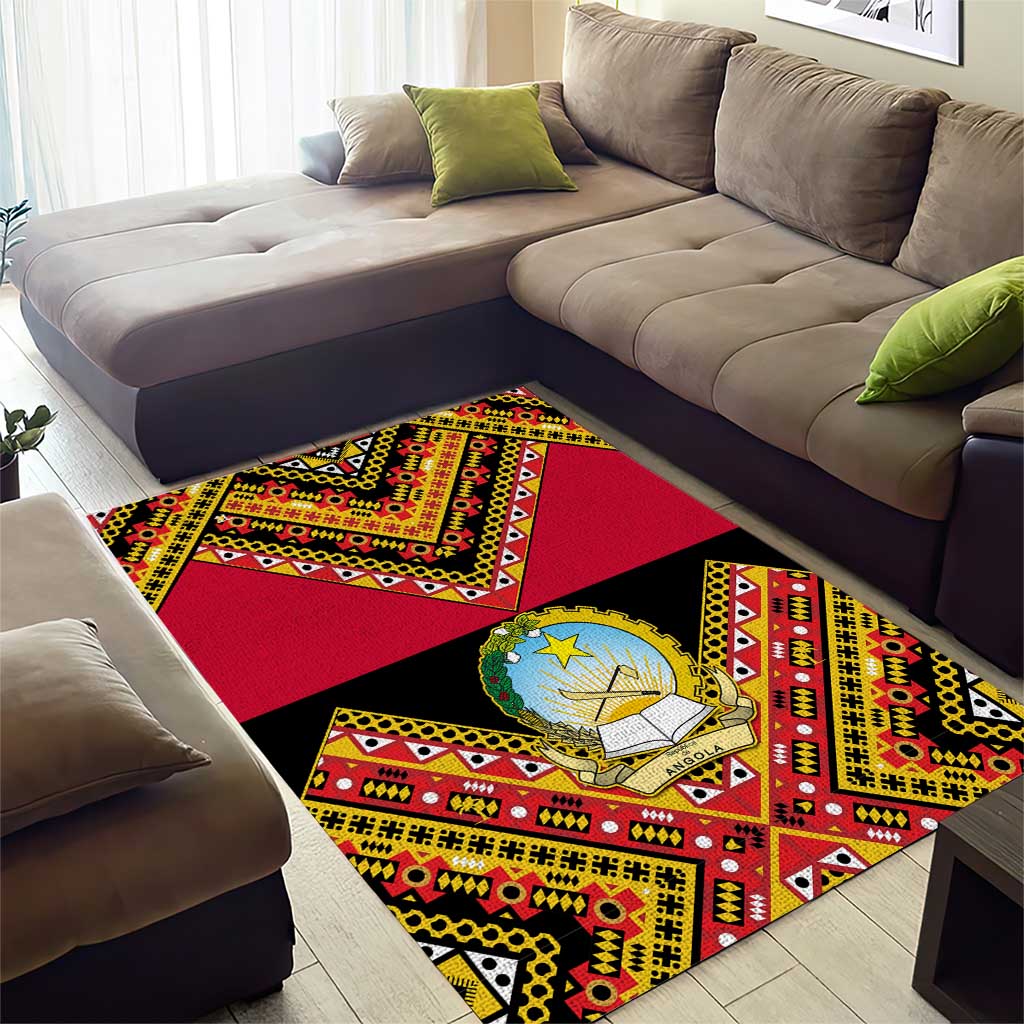 Angola Independence Day Area Rug with Coat of Arms and Samakaka Pattern LT01