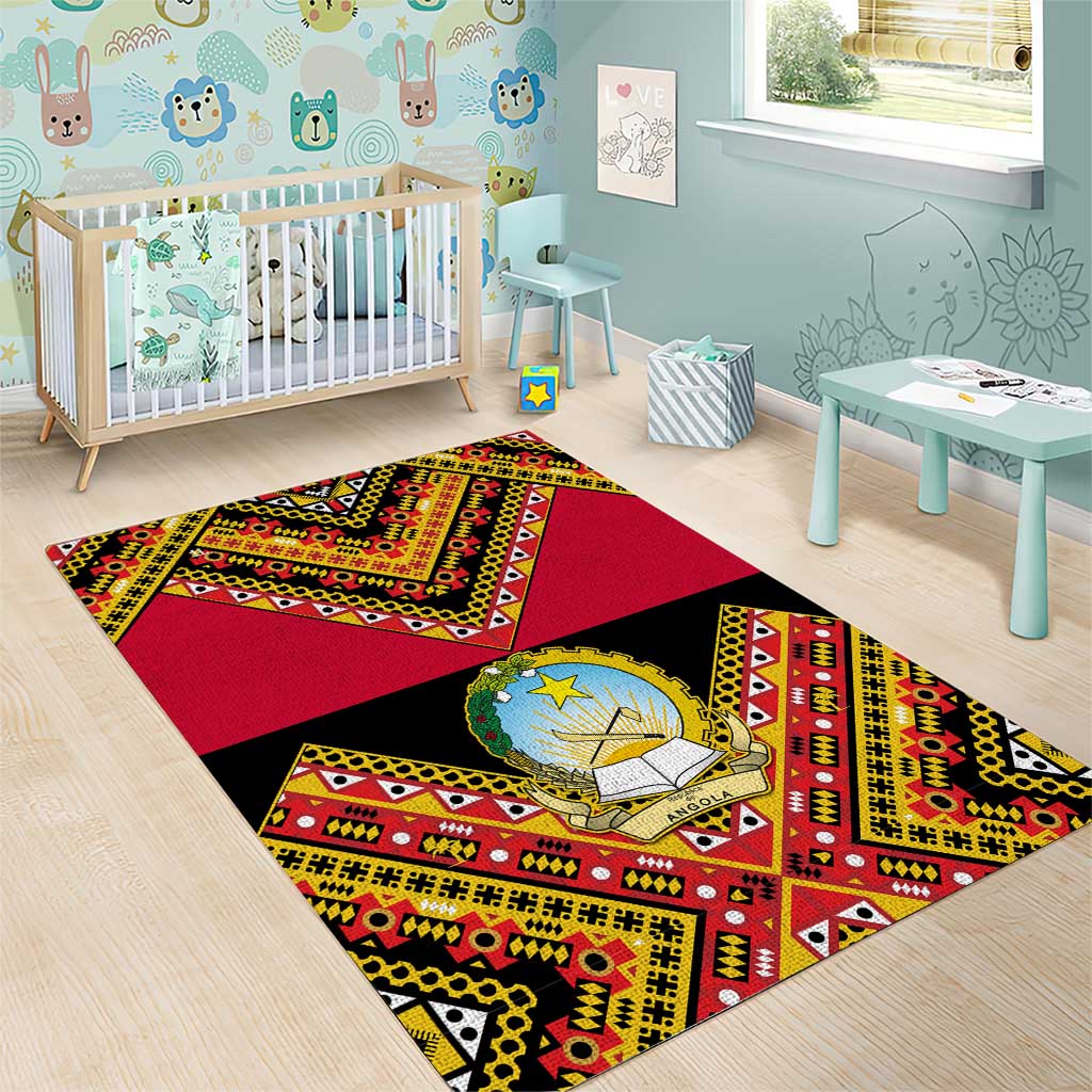 Angola Independence Day Area Rug with Coat of Arms and Samakaka Pattern LT01