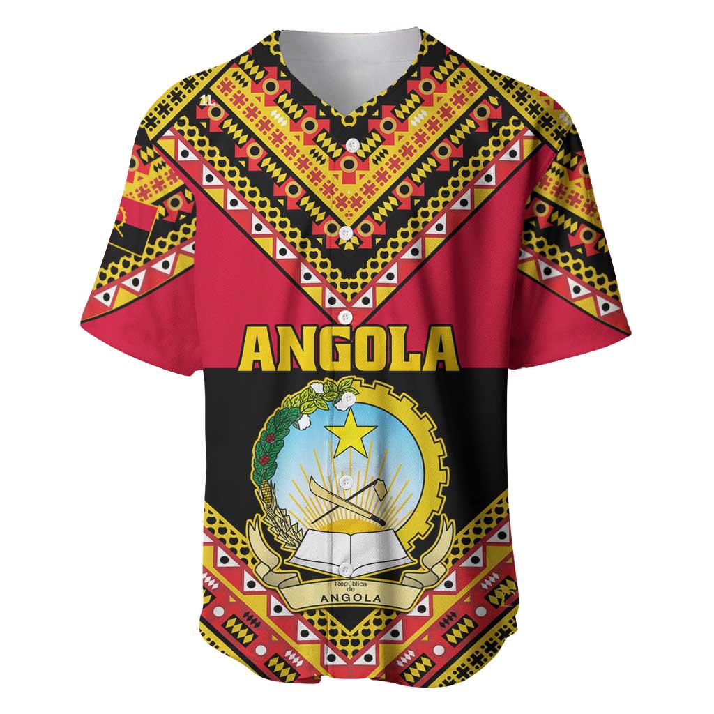 Angola Independence Day Baseball Jersey with Coat of Arms and Samakaka Pattern LT01