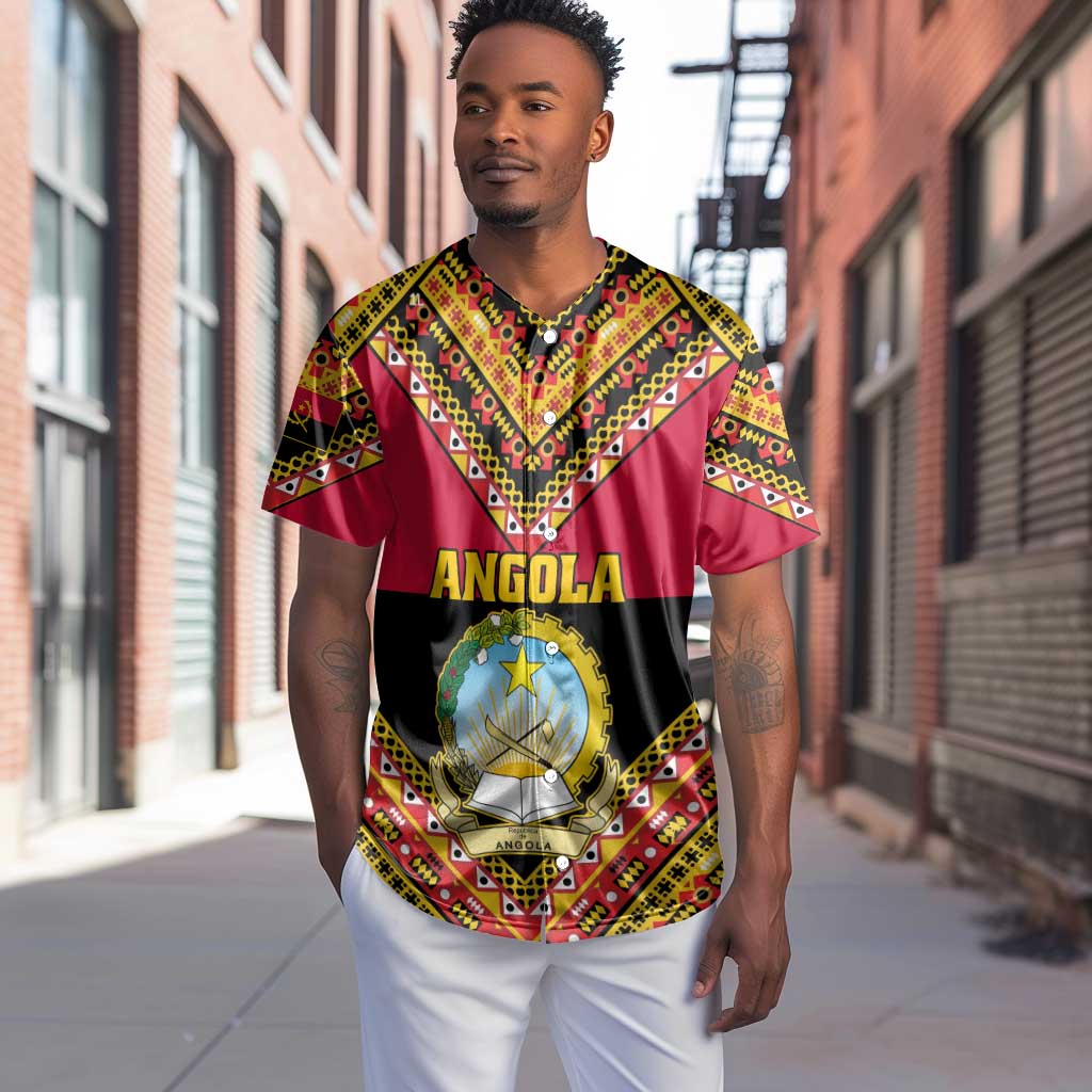 Angola Independence Day Baseball Jersey with Coat of Arms and Samakaka Pattern LT01