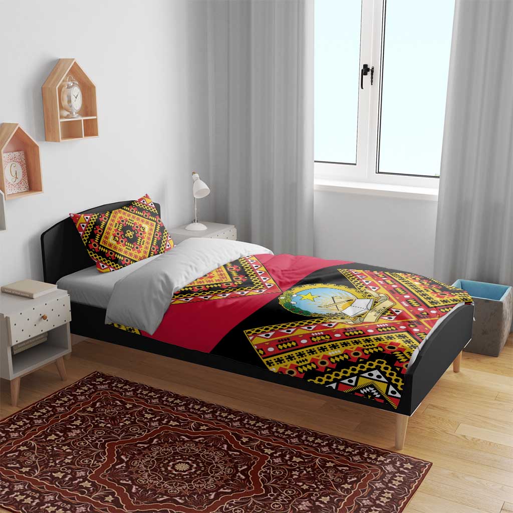 Angola Independence Day Bedding Set with Coat of Arms and Samakaka Pattern LT01