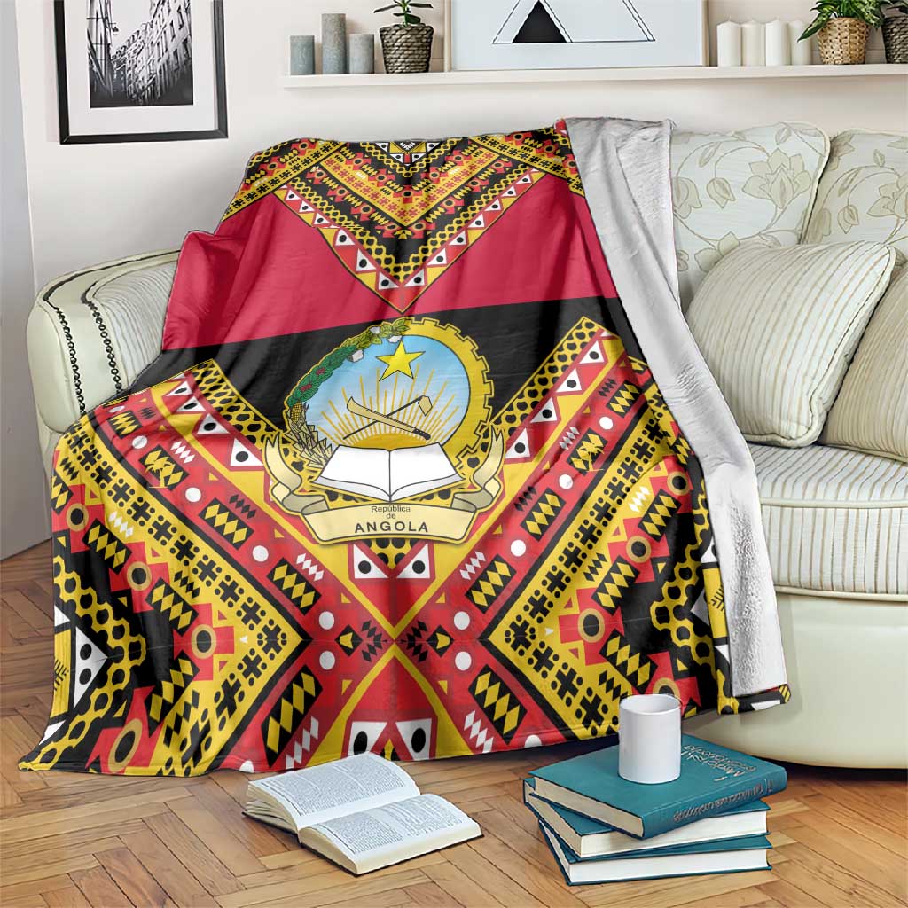 Angola Independence Day Blanket with Coat of Arms and Samakaka Pattern LT01