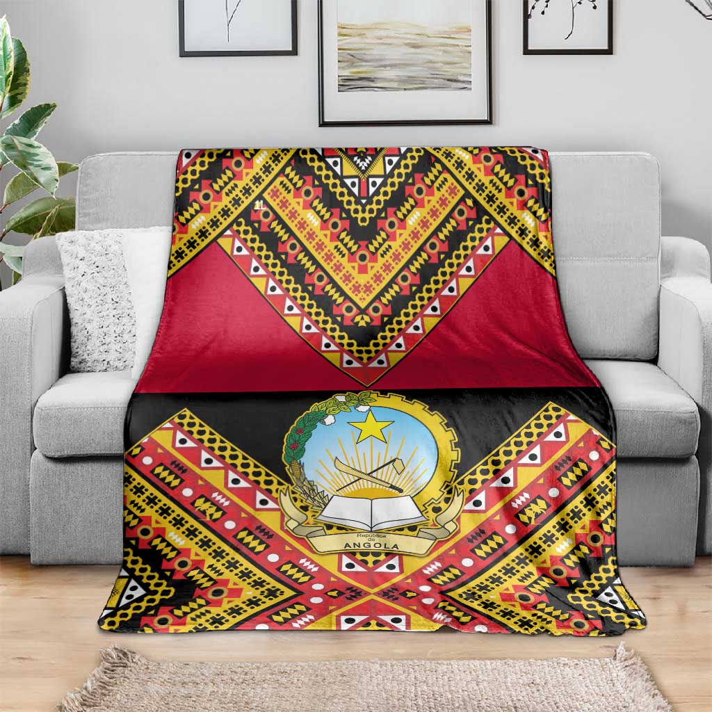 Angola Independence Day Blanket with Coat of Arms and Samakaka Pattern LT01