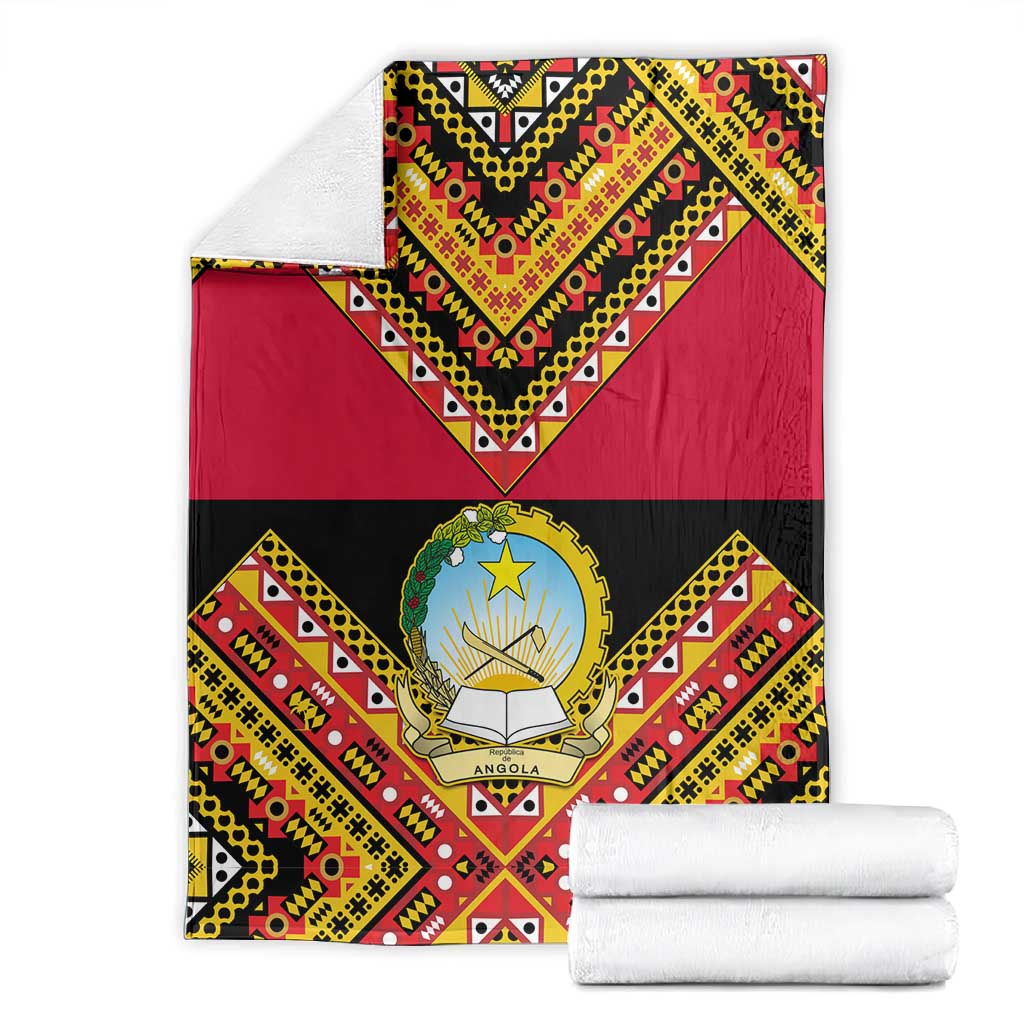 Angola Independence Day Blanket with Coat of Arms and Samakaka Pattern LT01