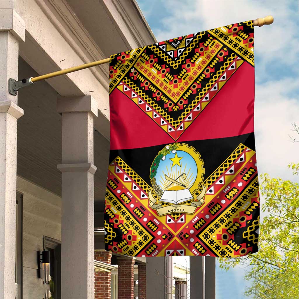 Angola Independence Day Garden Flag with Coat of Arms and Samakaka Pattern LT01