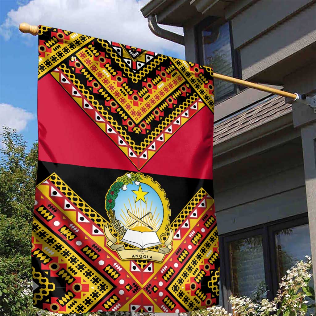 Angola Independence Day Garden Flag with Coat of Arms and Samakaka Pattern LT01