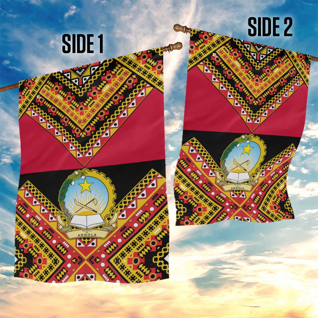 Angola Independence Day Garden Flag with Coat of Arms and Samakaka Pattern LT01