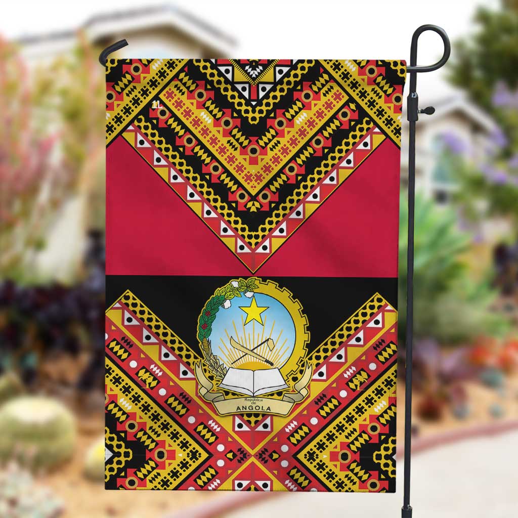Angola Independence Day Garden Flag with Coat of Arms and Samakaka Pattern LT01