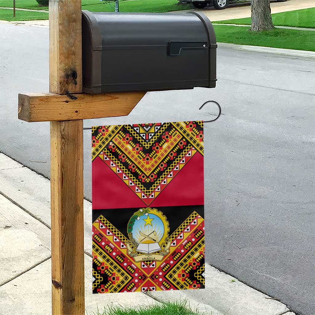 Angola Independence Day Garden Flag with Coat of Arms and Samakaka Pattern LT01