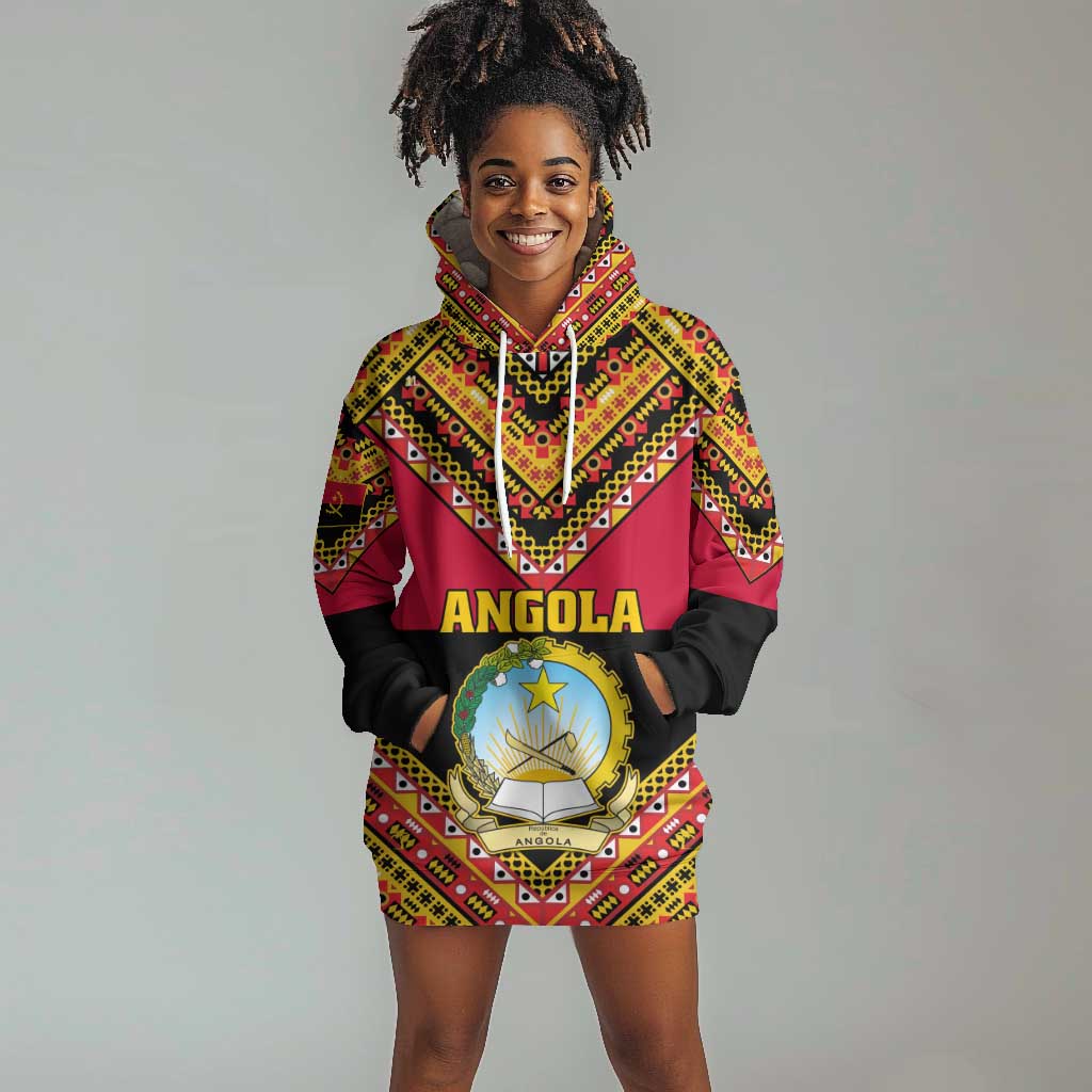 Angola Independence Day Hoodie Dress with Coat of Arms and Samakaka Pattern LT01
