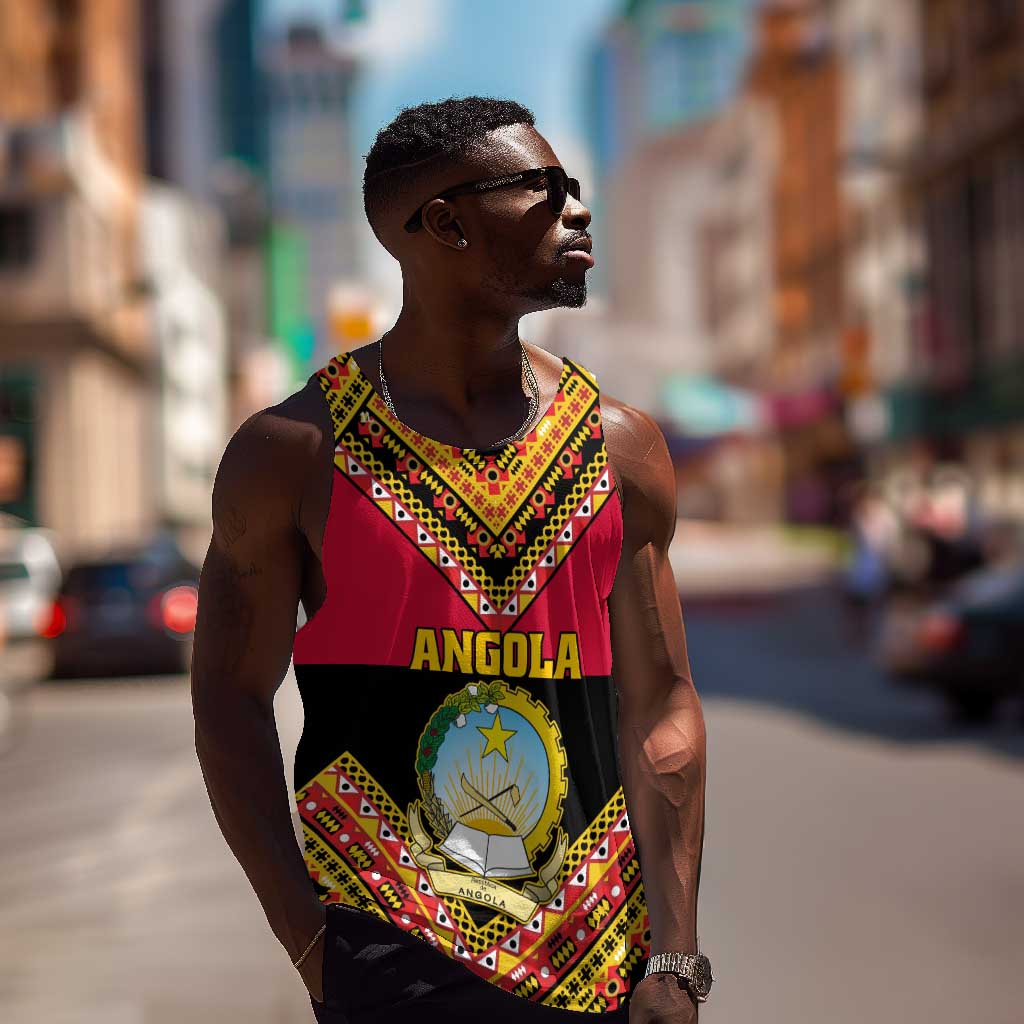 Angola Independence Day Men Tank Top with Coat of Arms and Samakaka Pattern LT01