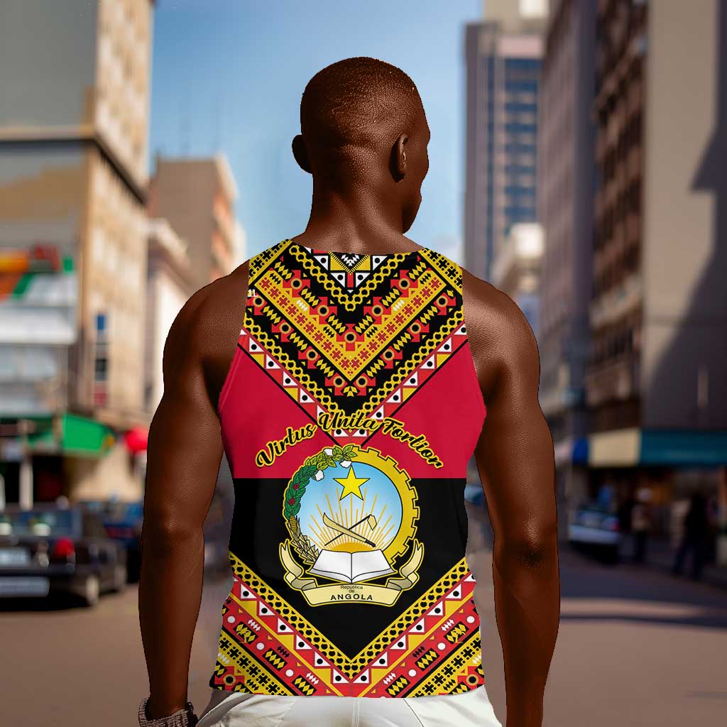 Angola Independence Day Men Tank Top with Coat of Arms and Samakaka Pattern LT01