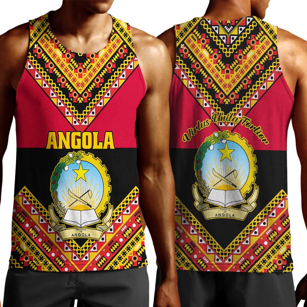 Angola Independence Day Men Tank Top with Coat of Arms and Samakaka Pattern LT01